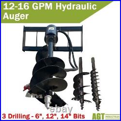 AGT New Skid Steer Hydraulic Auger Attachment Post Hole Digger 6'' & 12? & 14'