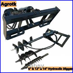 Agrotk Skid Steer Hydraulic Auger Attachment Post Hole Diggers 6 & 12 & 14