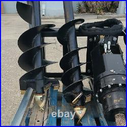 New Skid Steer Hydraulic Auger Post Hole Digger 3 Bits 9 12 18 Bobcat Kubota