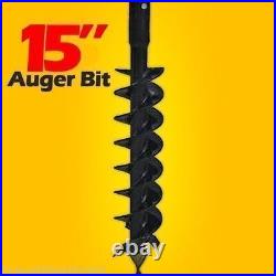 Pengo 15 x 4' Auger Bit for Skid Steer Auger Drive, 2.5 Round Shaft, Universal